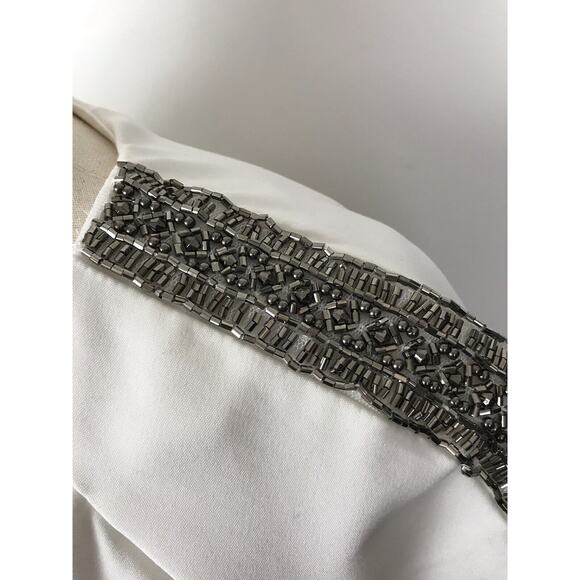 Zara Trafaluc Sheath Dress Beaded Shoulder Mini Stretch Ivory - Picture 4 of 8